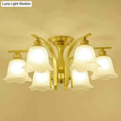 DecorBites™ DecorBites™ Rustic Ruffled Semi Flush Cream Glass Chandelier - Stylish Ceiling Light for Living Room