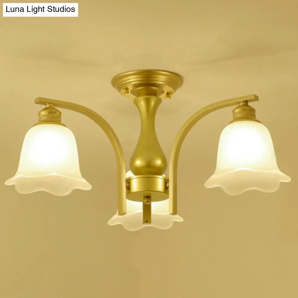 DecorBites™ DecorBites™ Rustic Ruffled Semi Flush Cream Glass Chandelier - Stylish Ceiling Light for Living Room