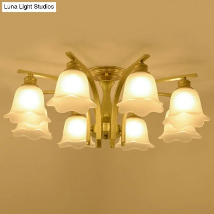 DecorBites™ DecorBites™ Rustic Ruffled Semi Flush Cream Glass Chandelier - Stylish Ceiling Light for Living Room