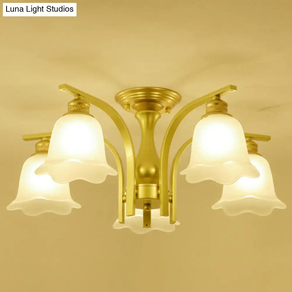 DecorBites™ DecorBites™ Rustic Ruffled Semi Flush Cream Glass Chandelier - Stylish Ceiling Light for Living Room