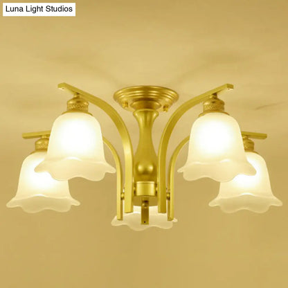 DecorBites™ DecorBites™ Rustic Ruffled Semi Flush Cream Glass Chandelier - Stylish Ceiling Light for Living Room