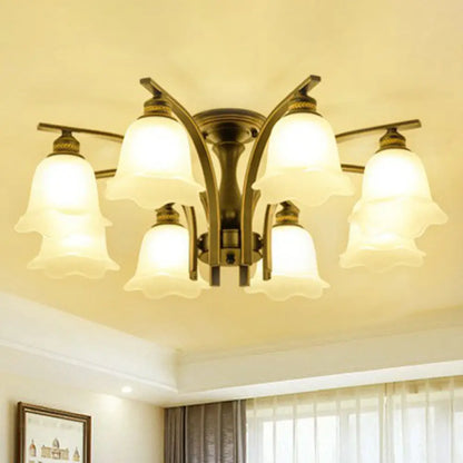 DecorBites™ DecorBites™ Rustic Ruffled Semi Flush Cream Glass Chandelier - Stylish Ceiling Light for Living Room