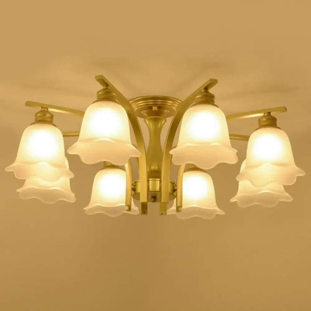 DecorBites™ DecorBites™ Rustic Ruffled Semi Flush Cream Glass Chandelier - Stylish Ceiling Light for Living Room