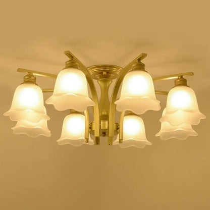 DecorBites™ DecorBites™ Rustic Ruffled Semi Flush Cream Glass Chandelier - Stylish Ceiling Light for Living Room