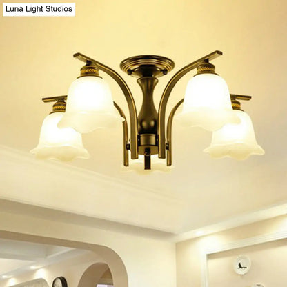 DecorBites™ DecorBites™ Rustic Ruffled Semi Flush Cream Glass Chandelier - Stylish Ceiling Light for Living Room