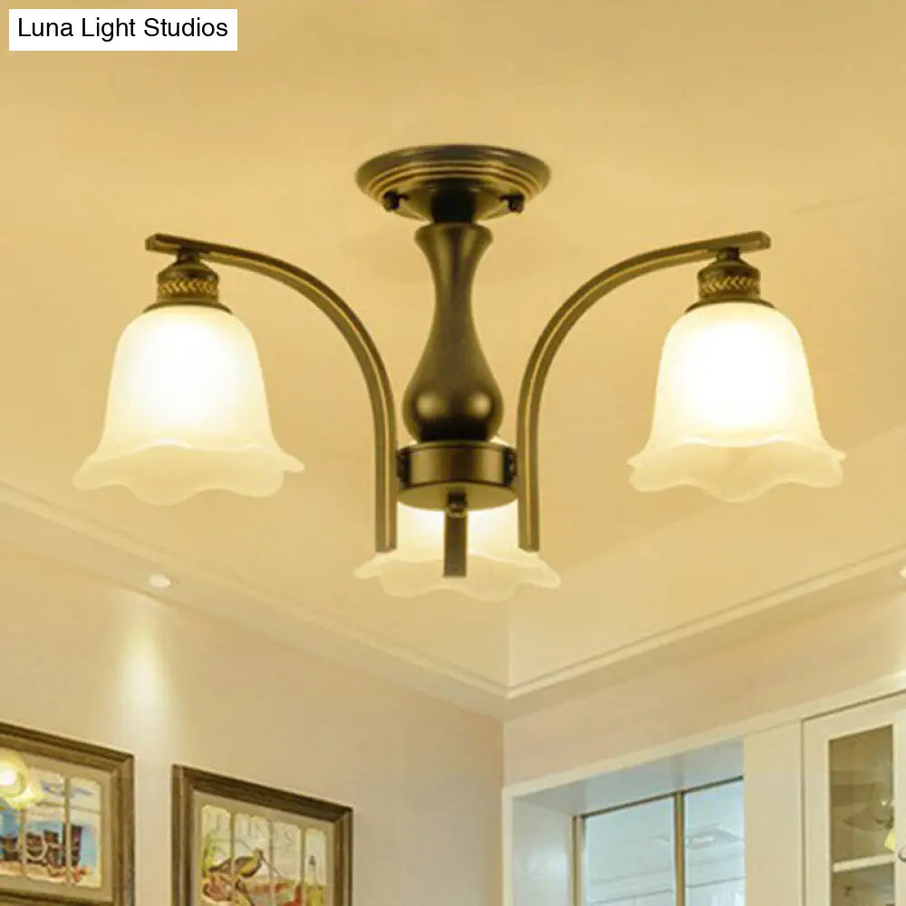 DecorBites™ DecorBites™ Rustic Ruffled Semi Flush Cream Glass Chandelier - Stylish Ceiling Light for Living Room