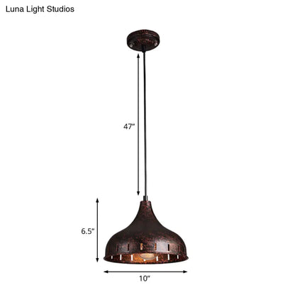 Rustic Rust Onion Pendant Light Fixture - Iron Restaurant Lamp with Hollow Design