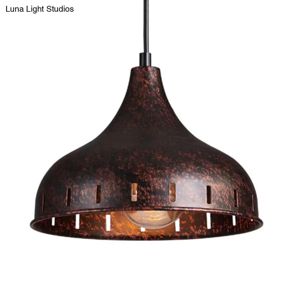 Rustic Rust Onion Pendant Light Fixture - Iron Restaurant Lamp with Hollow Design