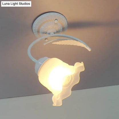 DecorBites™ DecorBites™ Rustic Scalloped Opal Glass Semi Flush Ceiling Light Fixture with Curved Arm in White/Black