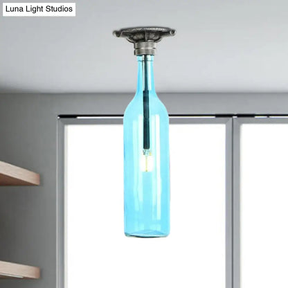 DecorBites™ DecorBites™ Rustic Semi Flush Bottle Glass Ceiling Light Fixture with Brown/Blue Shades for Corridor