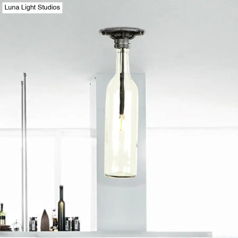 DecorBites™ DecorBites™ Rustic Semi Flush Bottle Glass Ceiling Light Fixture with Brown/Blue Shades for Corridor