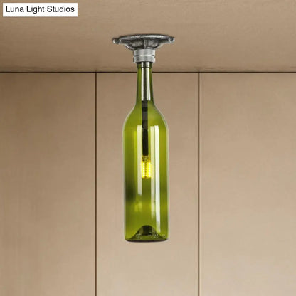 DecorBites™ DecorBites™ Rustic Semi Flush Bottle Glass Ceiling Light Fixture with Brown/Blue Shades for Corridor