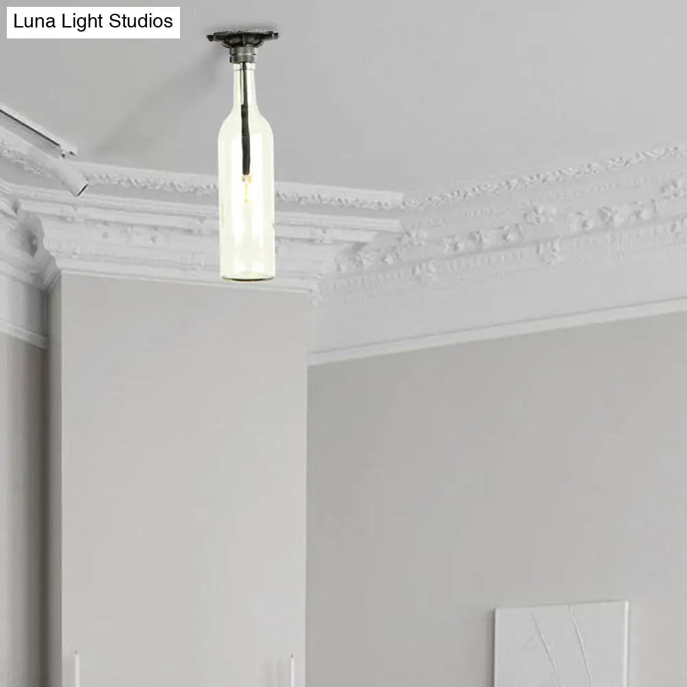 DecorBites™ DecorBites™ Rustic Semi Flush Bottle Glass Ceiling Light Fixture with Brown/Blue Shades for Corridor