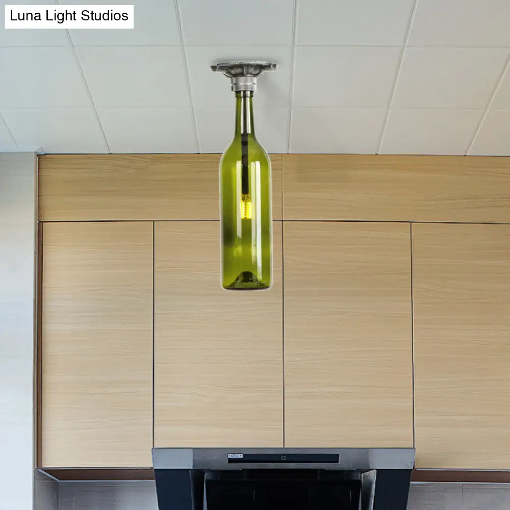 DecorBites™ DecorBites™ Rustic Semi Flush Bottle Glass Ceiling Light Fixture with Brown/Blue Shades for Corridor