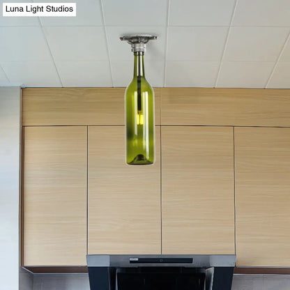 DecorBites™ DecorBites™ Rustic Semi Flush Bottle Glass Ceiling Light Fixture with Brown/Blue Shades for Corridor