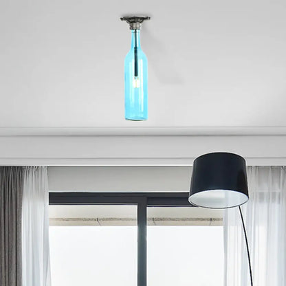 DecorBites™ DecorBites™ Rustic Semi Flush Bottle Glass Ceiling Light Fixture with Brown/Blue Shades for Corridor