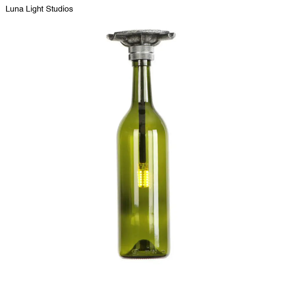 DecorBites™ DecorBites™ Rustic Semi Flush Bottle Glass Ceiling Light Fixture with Brown/Blue Shades for Corridor