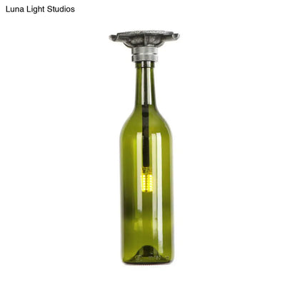 DecorBites™ DecorBites™ Rustic Semi Flush Bottle Glass Ceiling Light Fixture with Brown/Blue Shades for Corridor