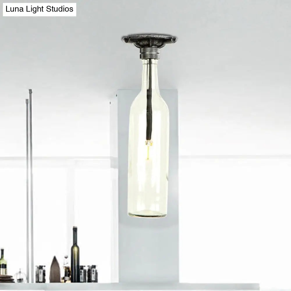 DecorBites™ DecorBites™ Rustic Semi Flush Bottle Glass Ceiling Light Fixture with Brown/Blue Shades for Corridor