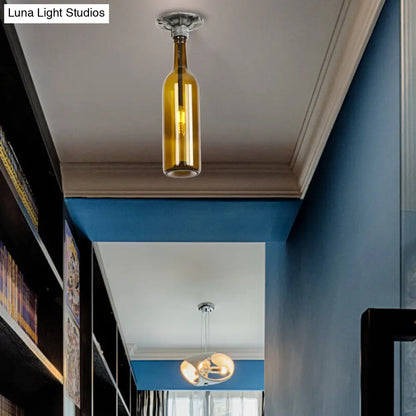 DecorBites™ DecorBites™ Rustic Semi Flush Bottle Glass Ceiling Light Fixture with Brown/Blue Shades for Corridor