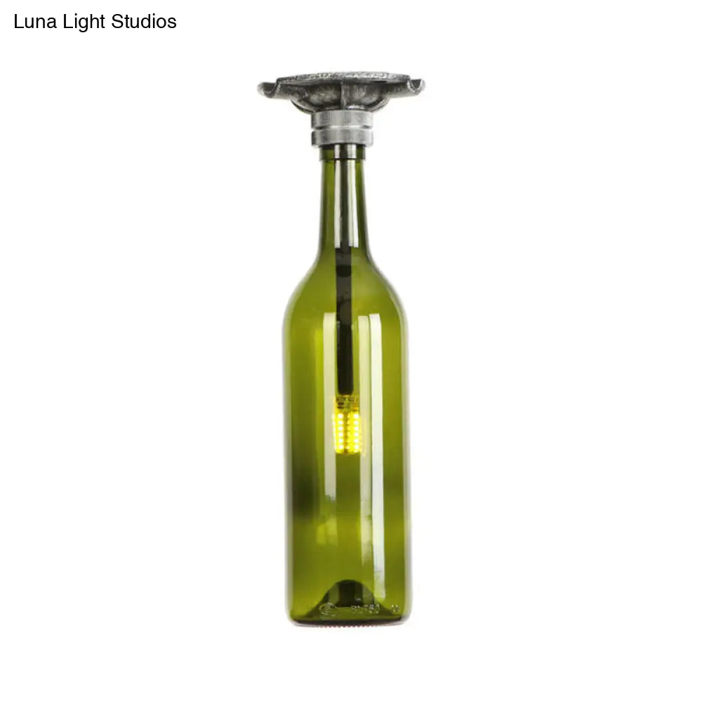 DecorBites™ DecorBites™ Rustic Semi Flush Bottle Glass Ceiling Light Fixture with Brown/Blue Shades for Corridor