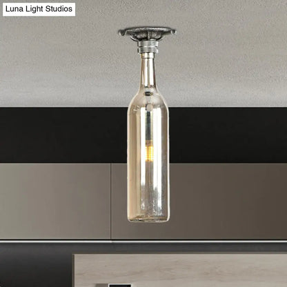 DecorBites™ DecorBites™ Rustic Semi Flush Bottle Glass Ceiling Light Fixture with Brown/Blue Shades for Corridor