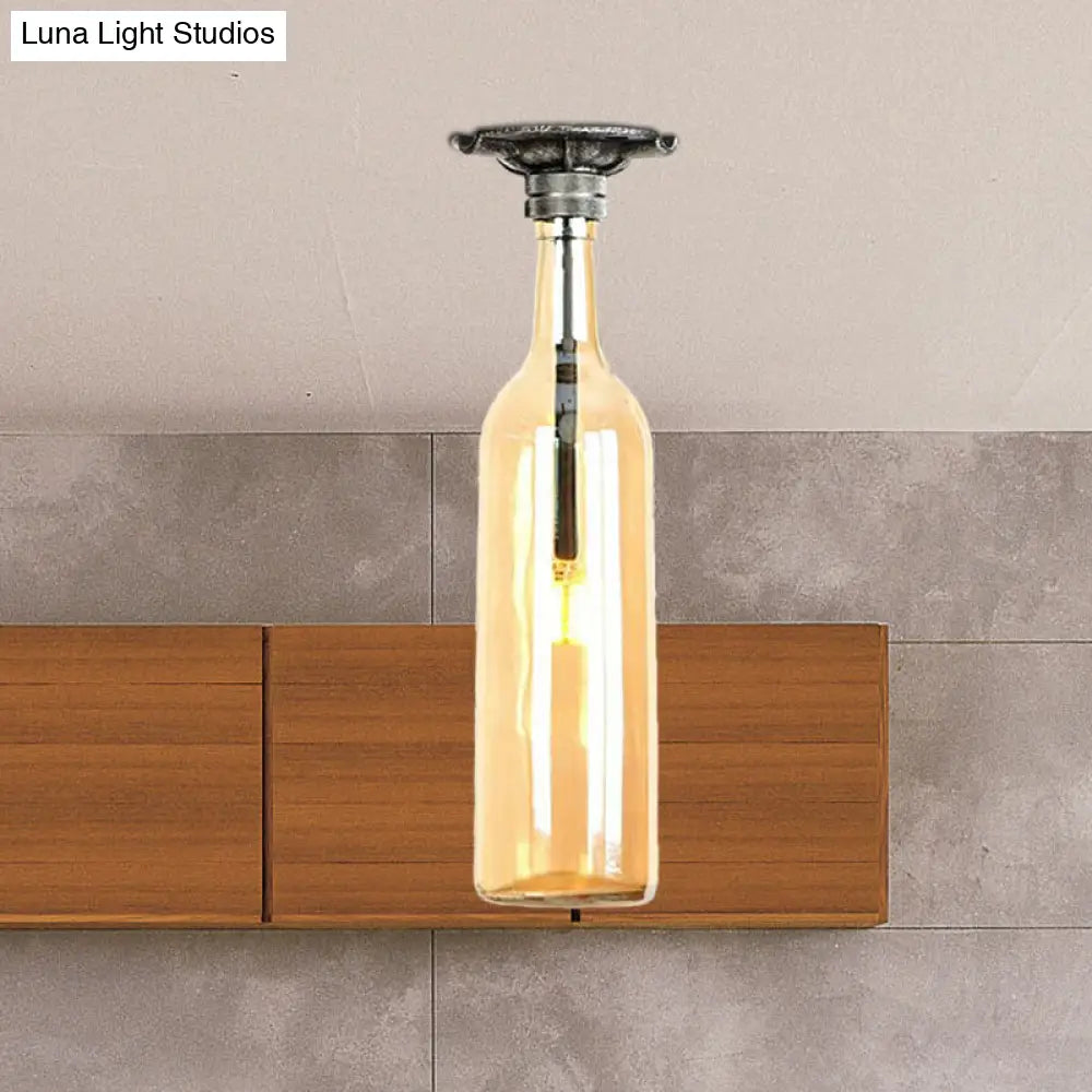 DecorBites™ DecorBites™ Rustic Semi Flush Bottle Glass Ceiling Light Fixture with Brown/Blue Shades for Corridor