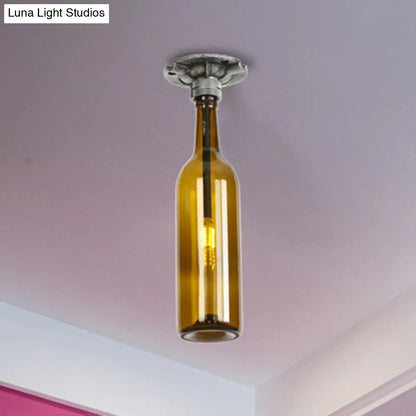 DecorBites™ DecorBites™ Rustic Semi Flush Bottle Glass Ceiling Light Fixture with Brown/Blue Shades for Corridor