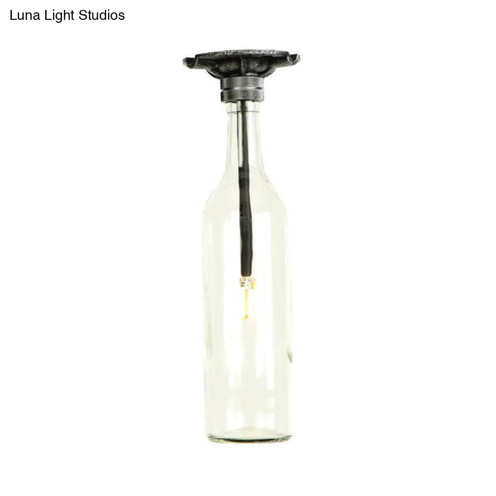 DecorBites™ DecorBites™ Rustic Semi Flush Bottle Glass Ceiling Light Fixture with Brown/Blue Shades for Corridor