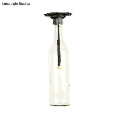 DecorBites™ DecorBites™ Rustic Semi Flush Bottle Glass Ceiling Light Fixture with Brown/Blue Shades for Corridor