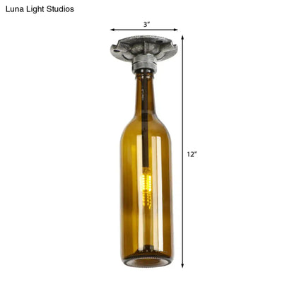 DecorBites™ DecorBites™ Rustic Semi Flush Bottle Glass Ceiling Light Fixture with Brown/Blue Shades for Corridor