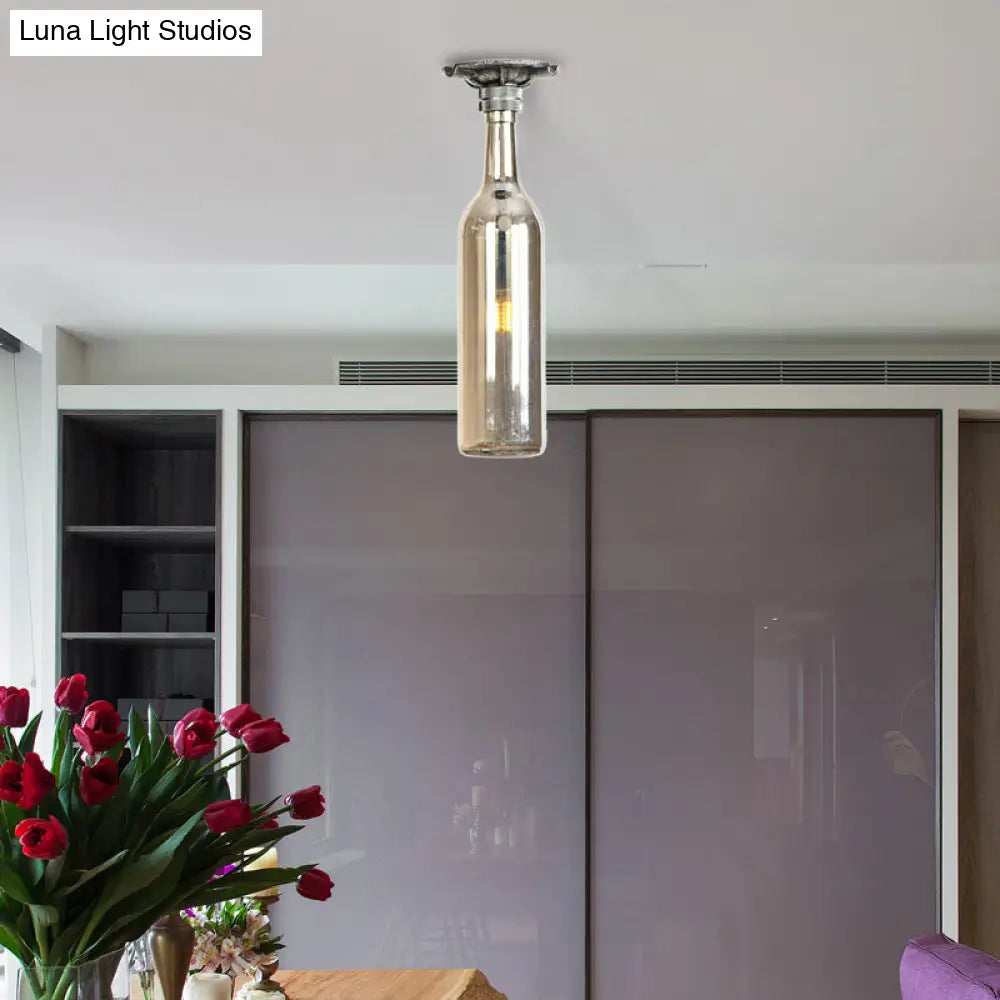 DecorBites™ DecorBites™ Rustic Semi Flush Bottle Glass Ceiling Light Fixture with Brown/Blue Shades for Corridor