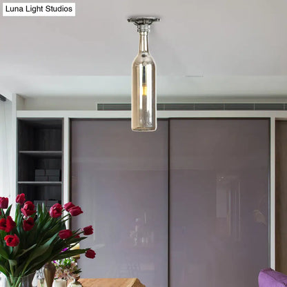 DecorBites™ DecorBites™ Rustic Semi Flush Bottle Glass Ceiling Light Fixture with Brown/Blue Shades for Corridor