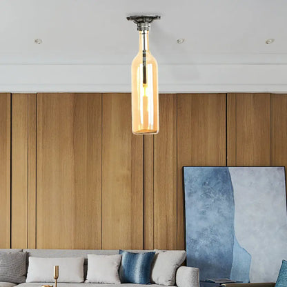 DecorBites™ DecorBites™ Rustic Semi Flush Bottle Glass Ceiling Light Fixture with Brown/Blue Shades for Corridor