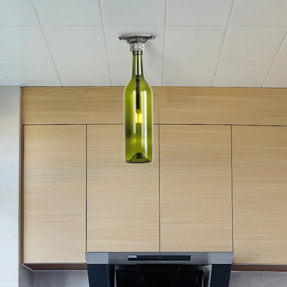 DecorBites™ DecorBites™ Rustic Semi Flush Bottle Glass Ceiling Light Fixture with Brown/Blue Shades for Corridor