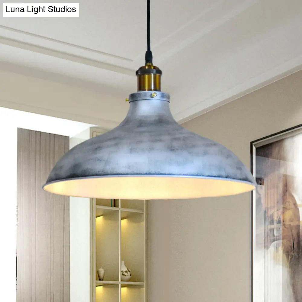 Rustic Silver Ceiling Lamp with Barn Metal Shade for Living Room