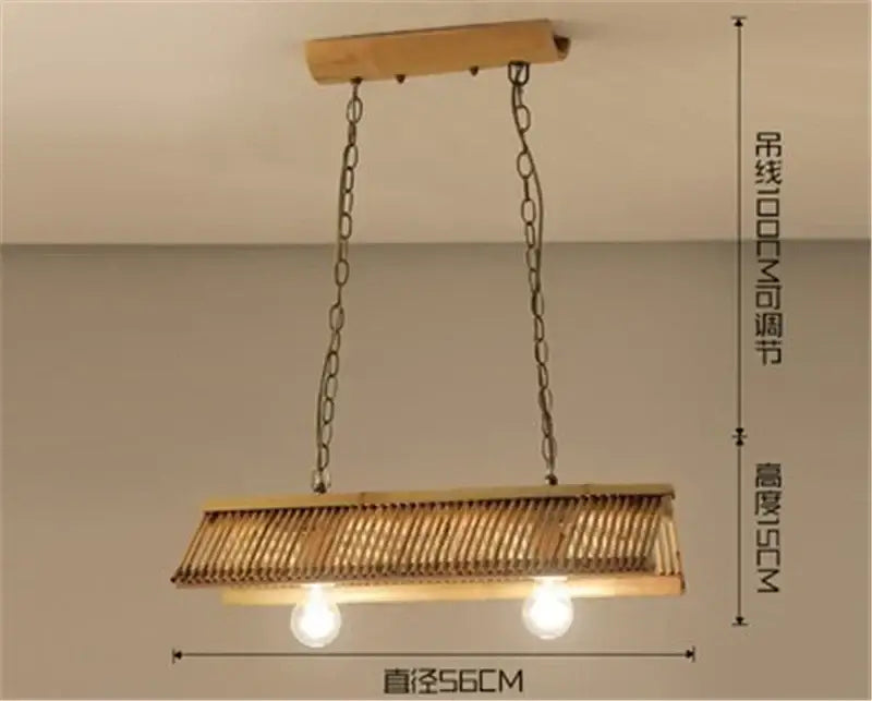 Rustic slatted wood bamboo pendant chandelier with natural bamboo frame and exposed bulbs by decorbites bamboo pendant
