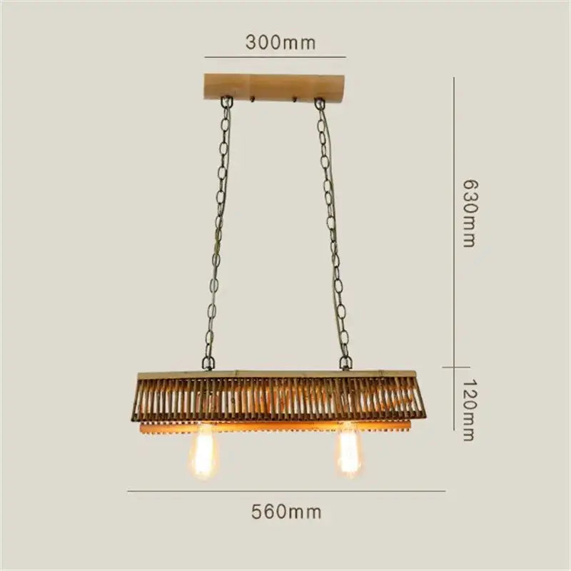 Rustic slatted wood bamboo pendant chandelier with bamboo frame and metal chains for kitchen lighting decorbites bamboo pendant