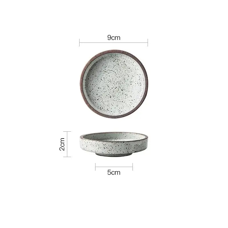 Rustic speckled ceramic sauce dishes with a dark brown rim featuring a matte finish from decorbites ceramic sauce collection