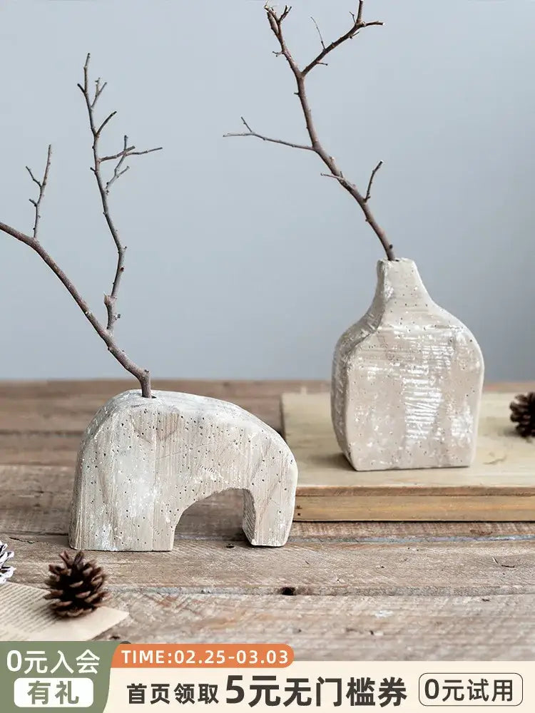 Rustic white ceramic animal-shaped hydroponic vases with bare branches for decorbites garden rattan living room decor