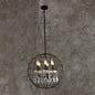 Rustic Spherical Wire Cage Iron Pendant Chandelier with Crystal Drops in Black- Perfect for Restaurants