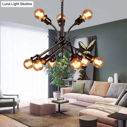 Rustic Sputnik Bedroom Pendant Light - Metallic Loft Style Ceiling Hanging Lamp