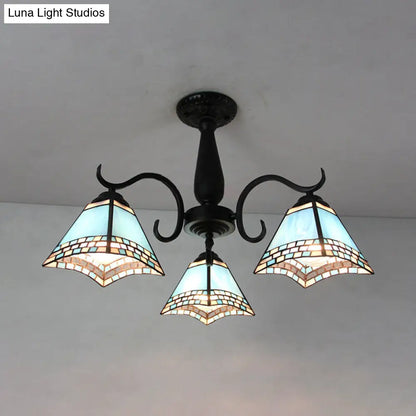 DecorBites™ DecorBites™ Rustic Stained Glass Ceiling Light Fixture with Geometric Semi Flush Design – 3 Heads Magnolia/Mediterranean/Elk/Wire Mesh Pattern – Ideal for Bedrooms