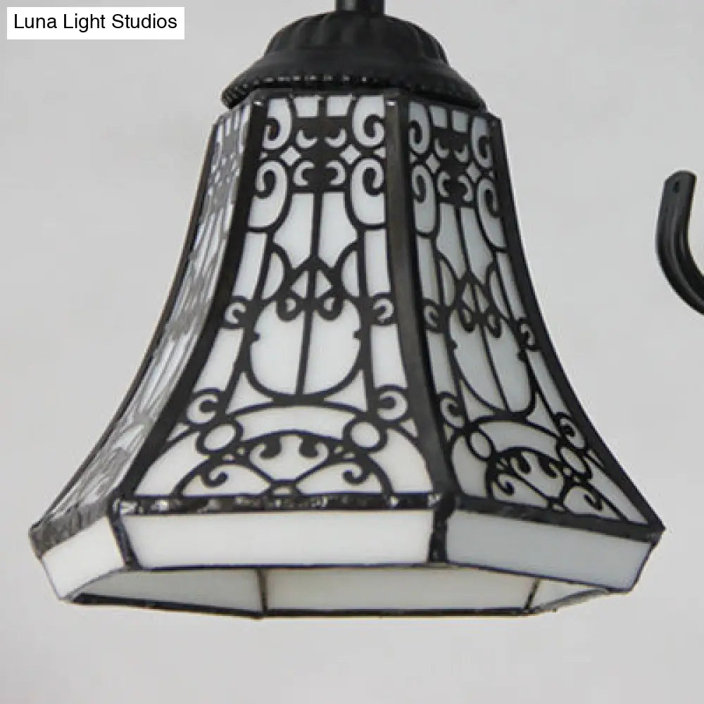 DecorBites™ DecorBites™ Rustic Stained Glass Ceiling Light Fixture with Geometric Semi Flush Design – 3 Heads Magnolia/Mediterranean/Elk/Wire Mesh Pattern – Ideal for Bedrooms