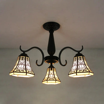 DecorBites™ DecorBites™ Rustic Stained Glass Ceiling Light Fixture with Geometric Semi Flush Design – 3 Heads Magnolia/Mediterranean/Elk/Wire Mesh Pattern – Ideal for Bedrooms
