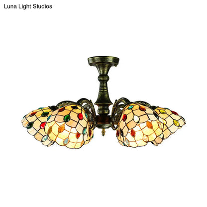 Rustic Stained Glass Chandelier with Multi-Light Suspension & Bronze Accents