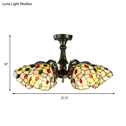 Rustic Stained Glass Chandelier with Multi-Light Suspension & Bronze Accents