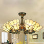 Rustic Stained Glass Chandelier with Multi-Light Suspension & Bronze Accents