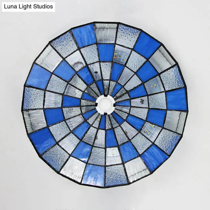 DecorBites™ DecorBites™ Rustic Stained Glass Flushmount Ceiling Light - Round 1-Light Fixture in Blue/White for Bedroom