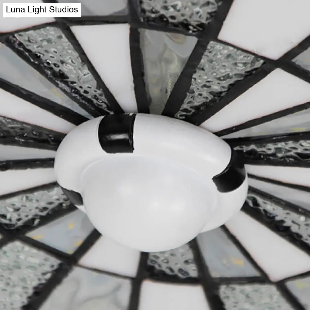 DecorBites™ DecorBites™ Rustic Stained Glass Flushmount Ceiling Light - Round 1-Light Fixture in Blue/White for Bedroom